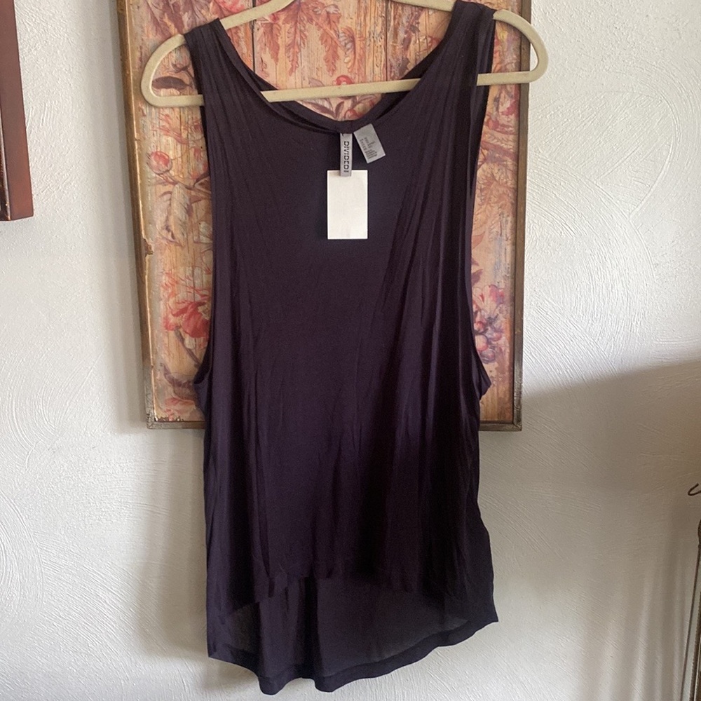 NWT H&M HM BOHO STRETCH LIGHTWEIGHT SEMI SHEER TANK TOP MUSCLE TEE NAVY
